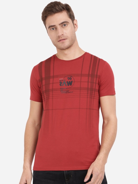 

JADE BLUE Men Red Printed Slim Fit Outdoor Cotton T-shirt