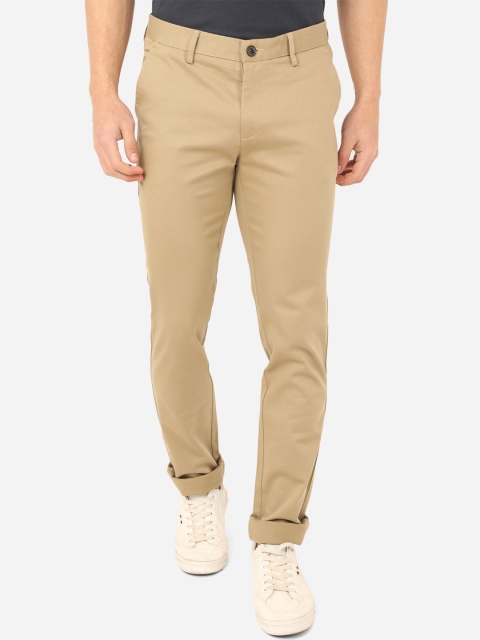 

JADE BLUE Men Beige Slim Fit Easy Wash Pure Cotton Trousers