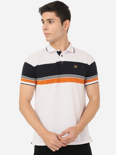

JADE BLUE Plus Size Men White & Navy Blue Striped Slim Fit Outdoor Cotton T-shirt