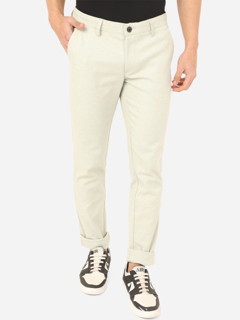 

JADE BLUE Men Off-White Slim Fit Easy Wash Pure Cotton Trousers