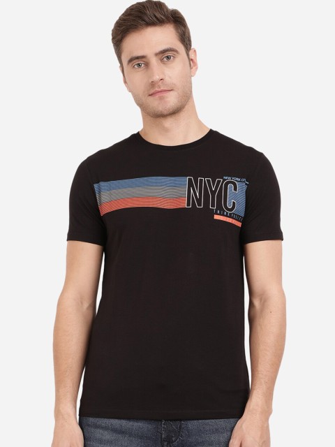 

JADE BLUE Men Black Typography Printed Slim Fit Cotton T-shirt