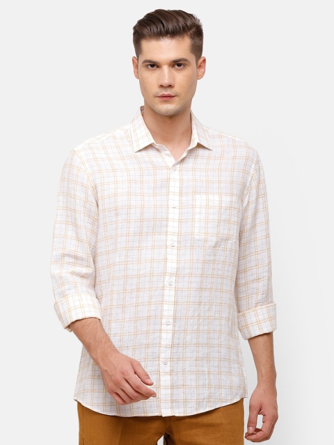 

Linen Club Men Yellow Checked Linen Casual Shirt