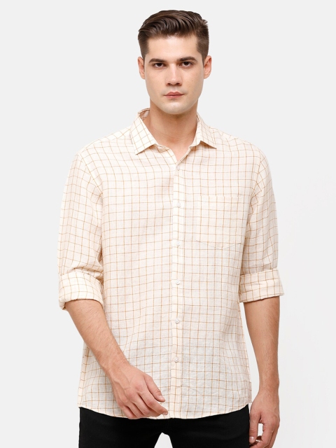 

Linen Club Men Peach-Coloured Grid Checked Casual Shirt