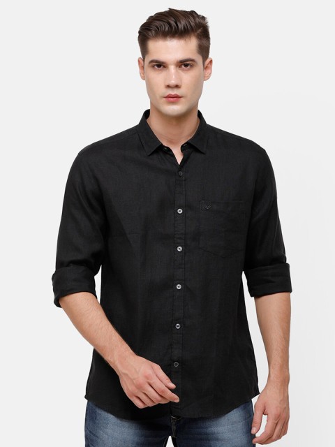 

Linen Club Men Black Solid Regular Fit Linen Casual Shirt
