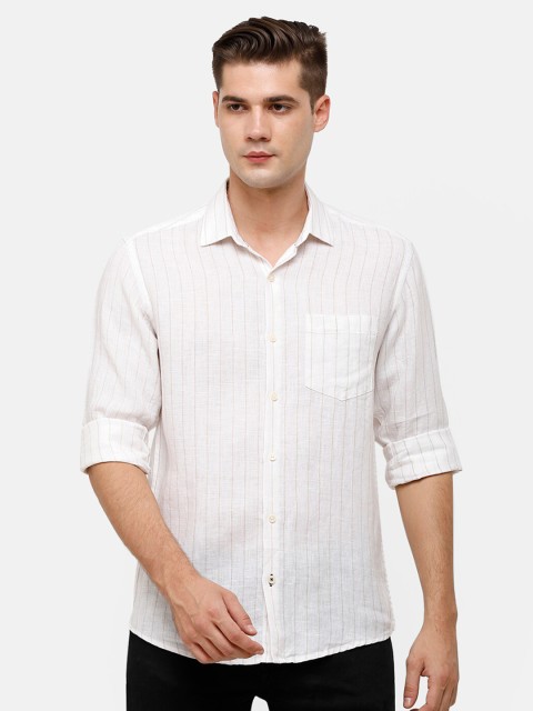 

Linen Club Men Pink Striped Linen Casual Shirt