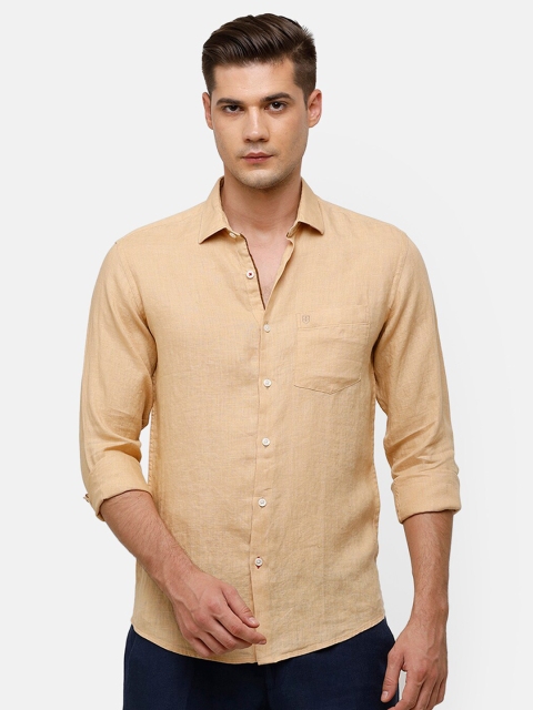 

Linen Club Men Beige Solid Regular Fit Linen Casual Shirt