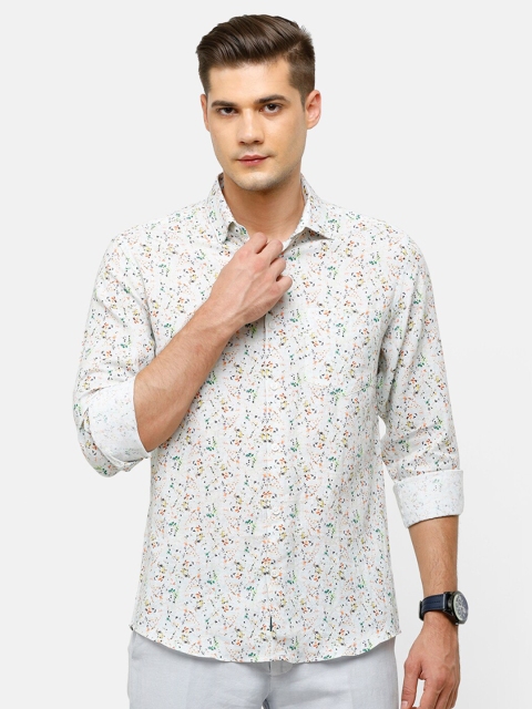 

Linen Club Men Orange Floral Printed Linen Casual Shirt