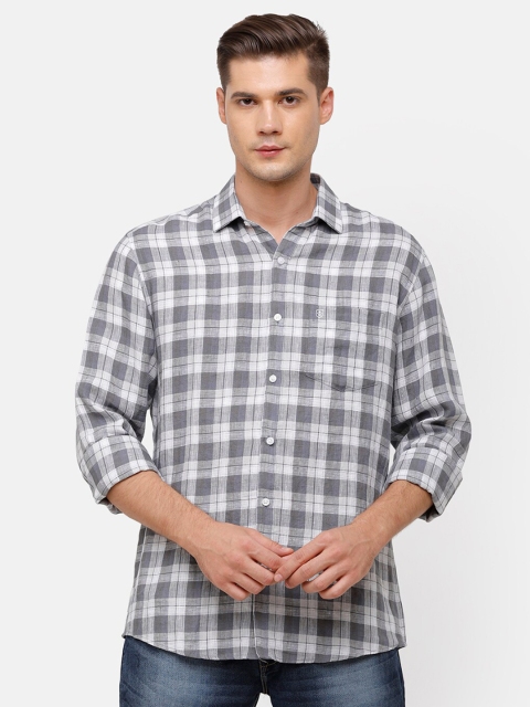 

Linen Club Men Grey Checked Linen Casual Shirt