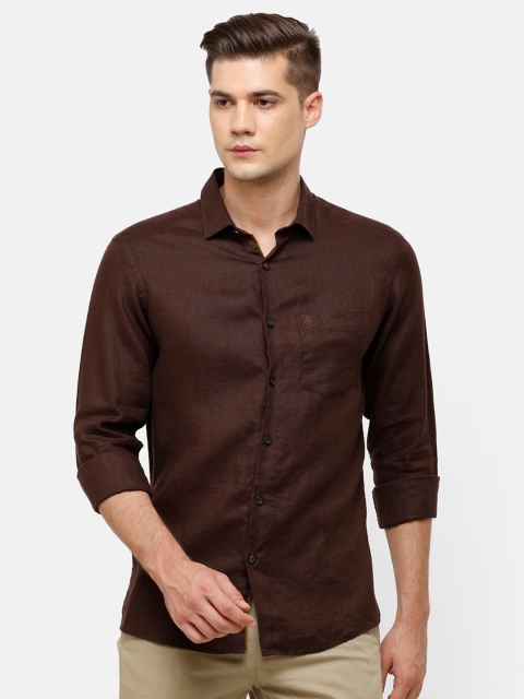 

Linen Club Men Brown Solid Regular Fit Linen Casual Shirt