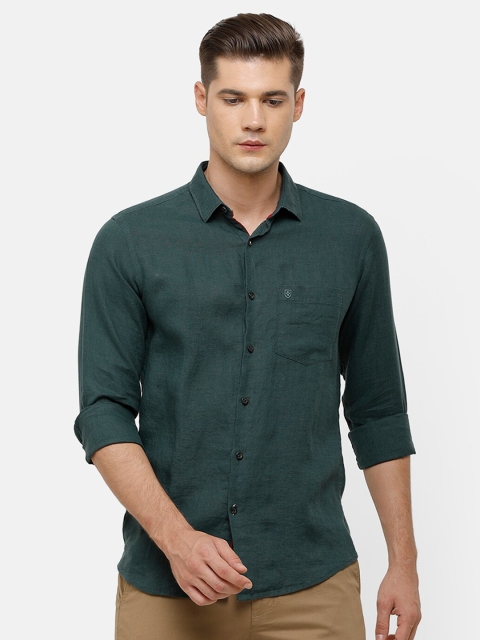 

Linen Club Men Green Linen Casual Shirt