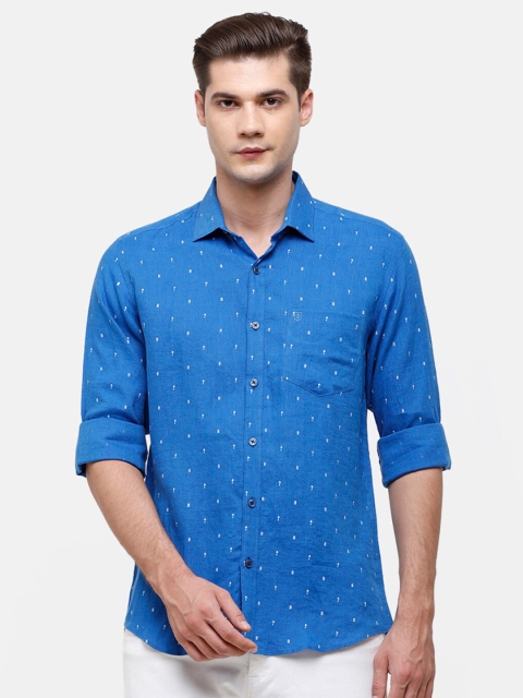 

Linen Club Men Blue Printed Casual Shirt