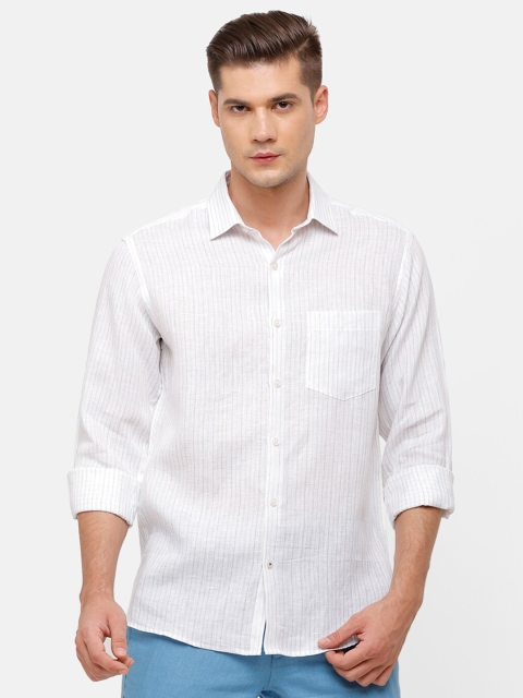 

Linen Club Men White Regular Fit Striped Casual Shirt