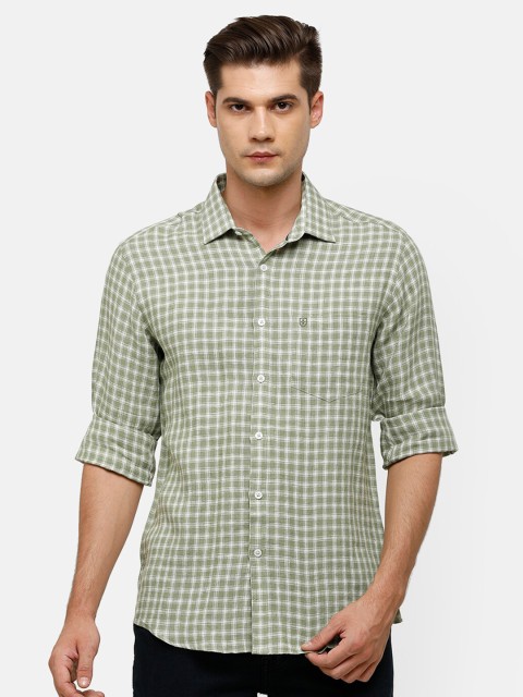 

Linen Club Men Green Checked Casual Shirt