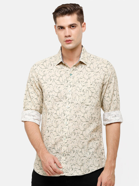 

Linen Club Men Cream-Coloured Floral Printed Casual Shirt