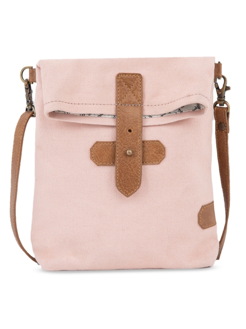 

Mona B Pink Solid Small Upcycled Canvas Crossbody Bag