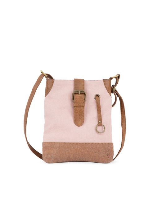 

Mona B Pink Colourblocked Small Upcycled Canvas Crossbody Bag