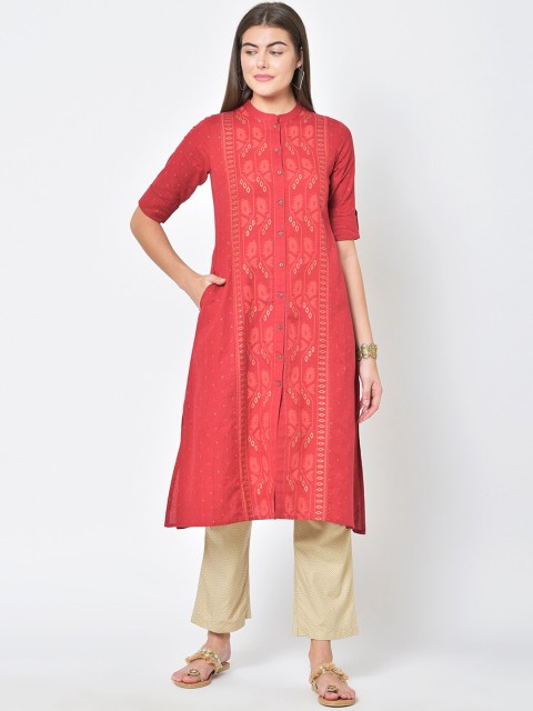 

Pistaa Women Red Ethnic Motifs Printed Kurta with Trousers