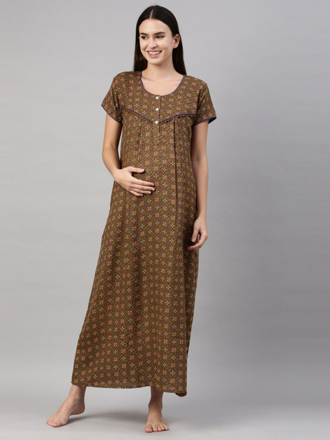 

GOLDSTROMS Khaki Printed Maxi Maternity Nightdress