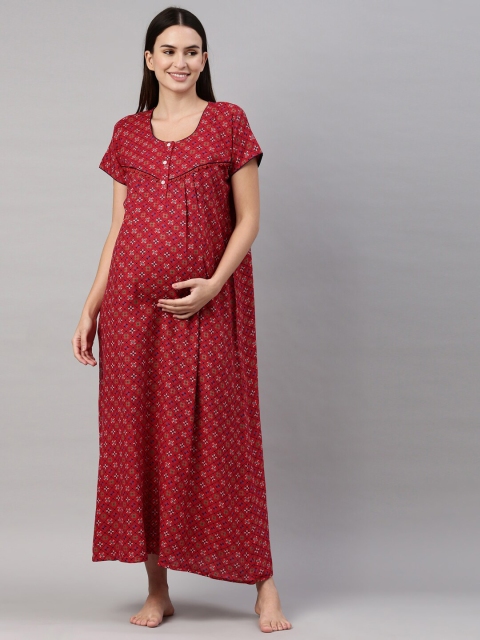 

GOLDSTROMS Maternity Red & Navy Blue Printed Maxi Nightdress