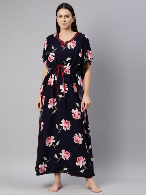 

GOLDSTROMS Navy Blue Printed Maxi Kaftan Nightdress