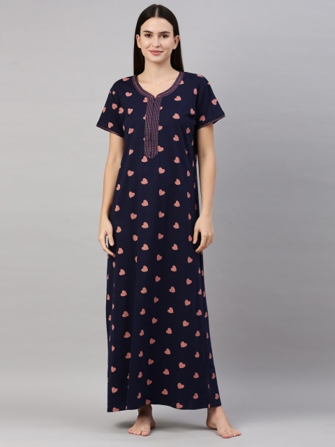 

GOLDSTROMS Navy Blue & Pink Printed Maxi Nightdress