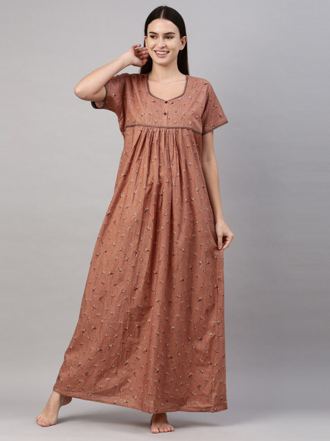 

GOLDSTROMS Beige Printed Pure Cotton Maxi Nightdress