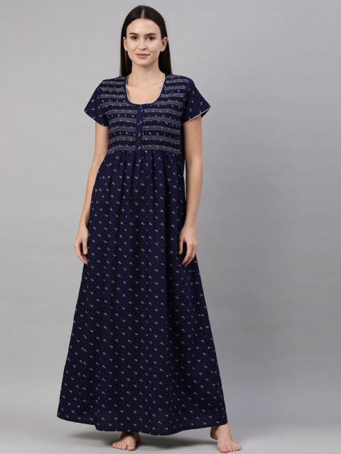 

GOLDSTROMS Women Navy Blue Printed Maxi Nightdress