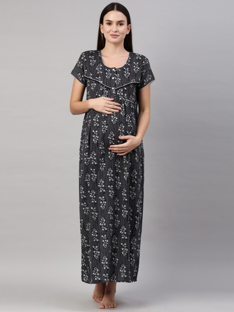 

GOLDSTROMS Women Black Printed Maternity Maxi Nightdress