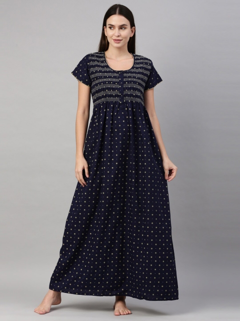 

GOLDSTROMS Women Navy Blue Printed Maxi Nightdress
