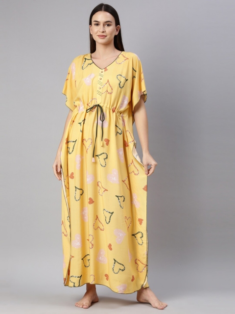

GOLDSTROMS Mustard Printed Kaftan Maxi Nightdress
