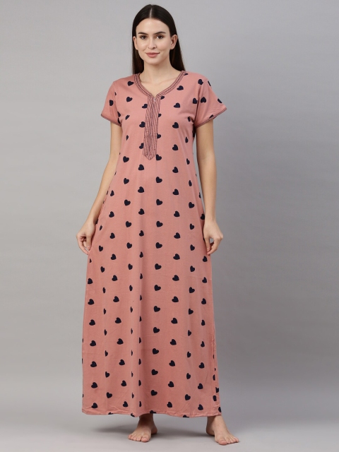 

GOLDSTROMS Women Peach & Black Geometric Printed Maxi Nightdress