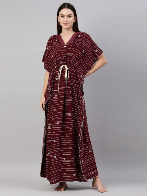 

GOLDSTROMS Women Maroon Printed Kaftan Cotton Blend Maxi Nightdress