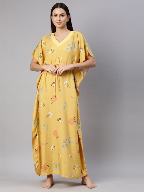 

GOLDSTROMS Mustard Printed Modal Maxi Nightdress