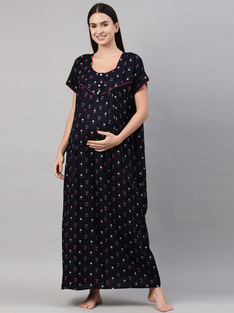 

GOLDSTROMS Navy Blue & Red Printed Maternity Maxi Nightdress