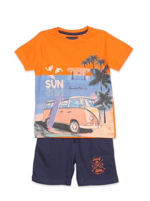 

Cherokee Boys Orange & Navy Blue Printed T-shirt with Shorts