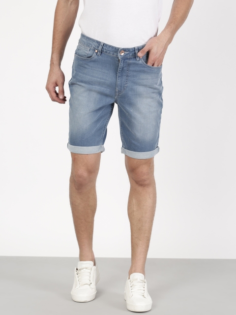 

ether Men Blue Washed Slim Fit Denim Shorts