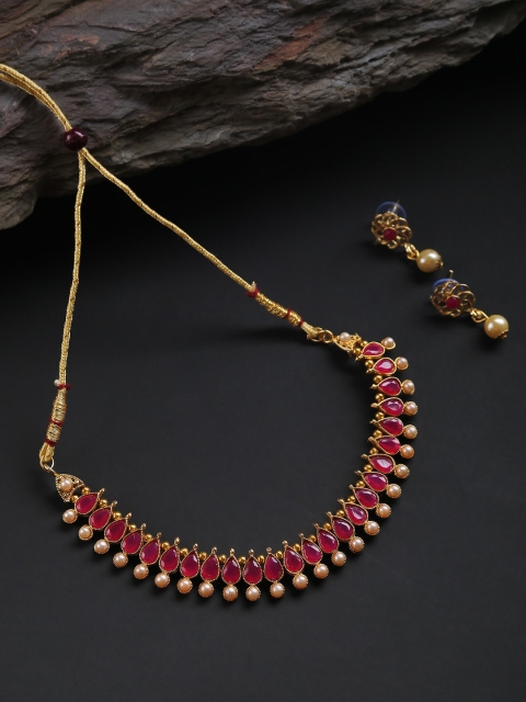 

SOHI Gold Plated Pink Stone Studded Jewellery Set