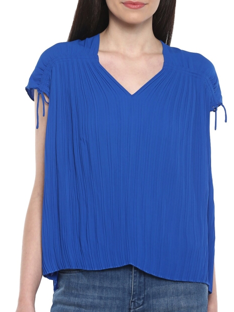 

Ted Baker Blue Solid Pleated Pure Cotton Top