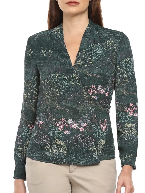 

Ted Baker Green Floral Print Pure Cotton Denim Wrap Top
