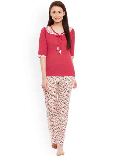 

Claura Red & White Floral Print Nightsuit cot-26
