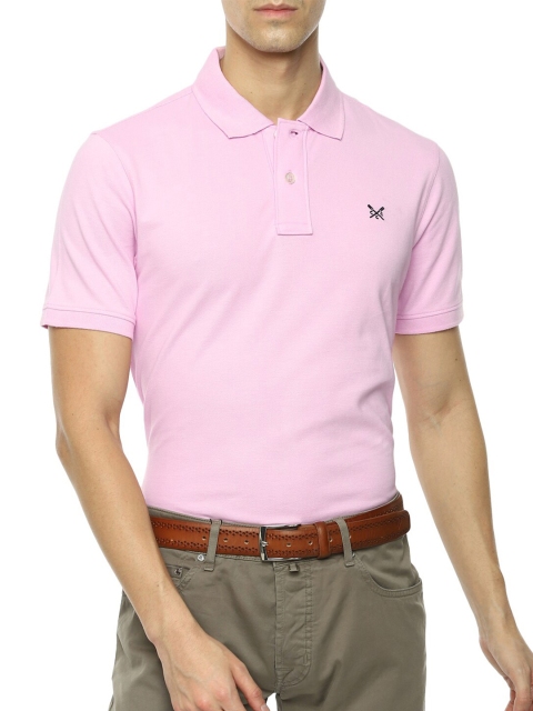 

Crew Clothing Men Pink Polo Collar Cotton T-shirt