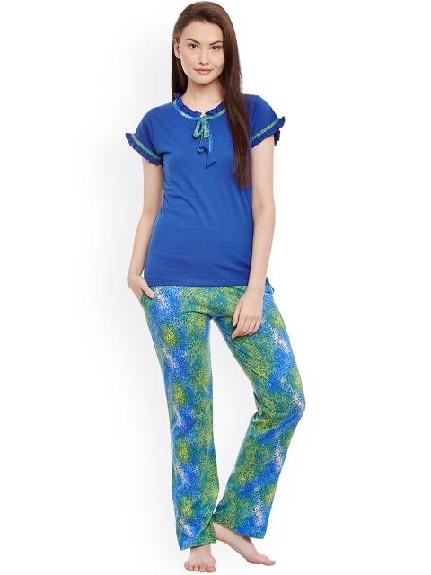 

Claura Blue & Green Printed Nightsuit cot-28