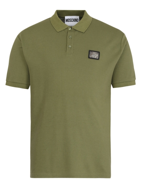 

MOSCHINO COUTURE Men Olive Green Polo Collar Cotton T-shirt