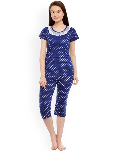 

Claura Navy Printed Nightsuit cot-34, Navy blue