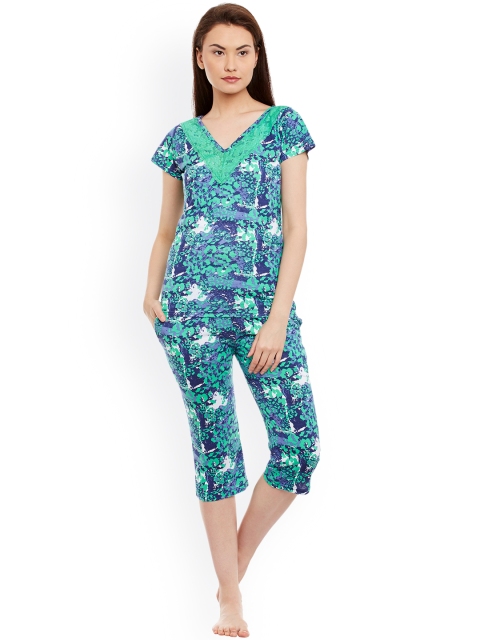 

Claura Green Printed Nightsuit cot-35