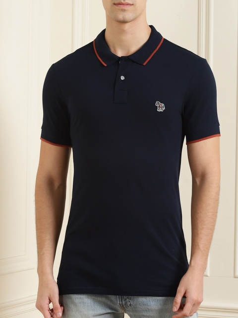 

PS By Paul Smith Men Navy Blue Solid Polo Collar Cotton T-shirt