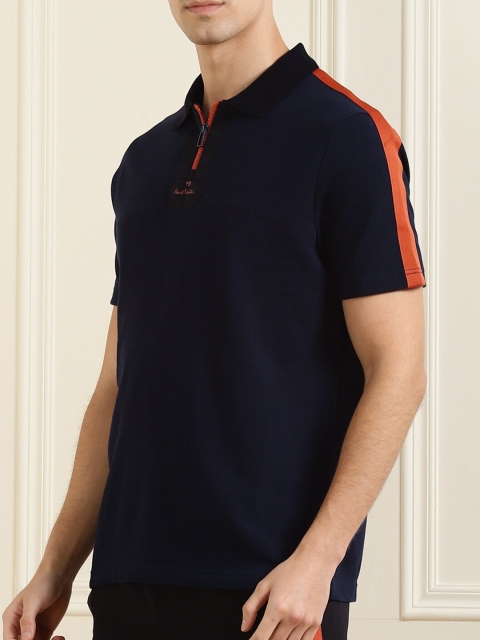 

PS By Paul Smith Men Navy Blue Cotton Polo Collar T-shirt