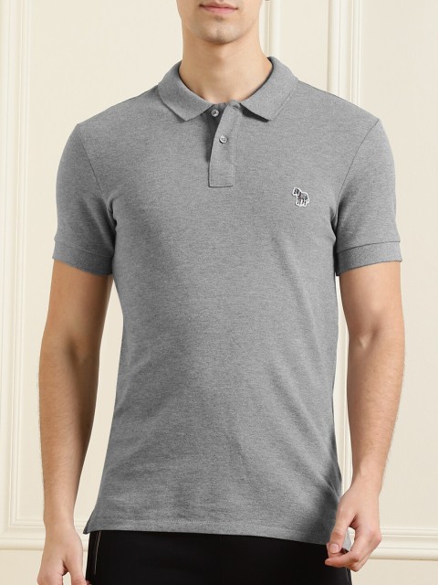 

PS By Paul Smith Men Grey Polo Collar Cotton T-shirt