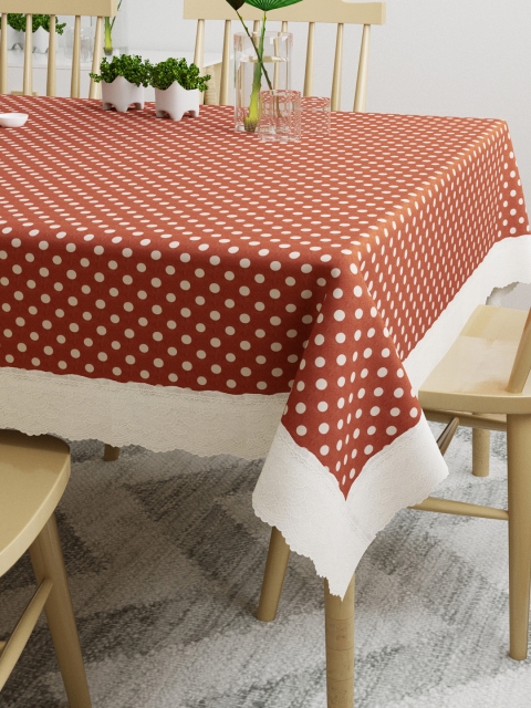 

DREAM WEAVERZ Brown Polka Dot Printed 6-Seater Table Covers