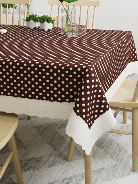 

DREAM WEAVERZ Coffee Brown & White Polka Dots Print PVC 6-Seater Table Covers